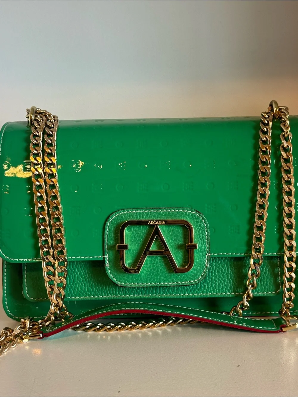 Arcadia Emerald Green Patent Leather Chain Crossbody Bag - Picture 1 of 3